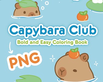 Capybara Club: Cozy Cute Bold and Easy Coloring Book for iPad, Coloring Sheets, Kawaii Coloring Pages, Printable (Digital Download PNG)