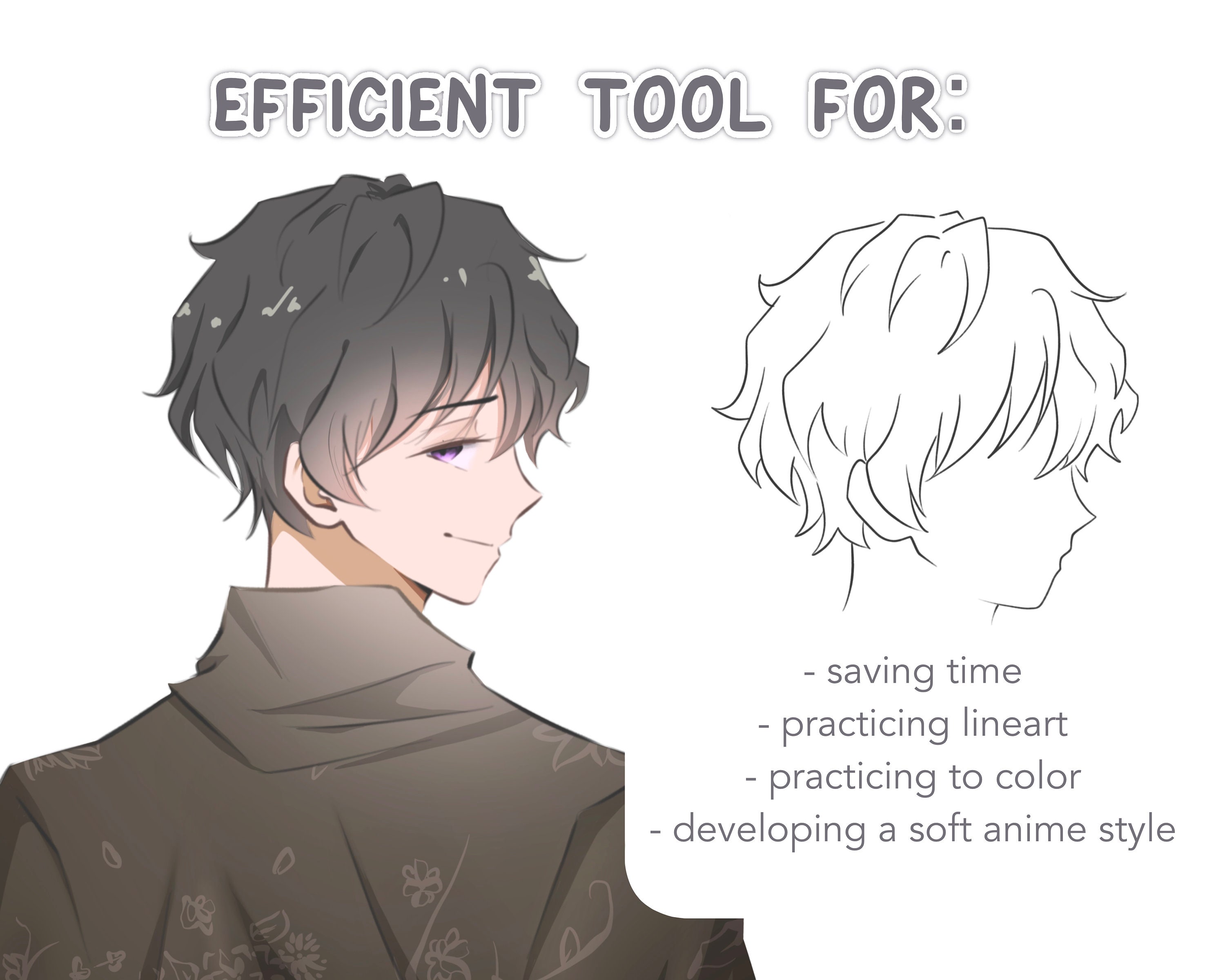 Soft Anime Style Procreate Hair Stamp Set Hair Lineart Brush