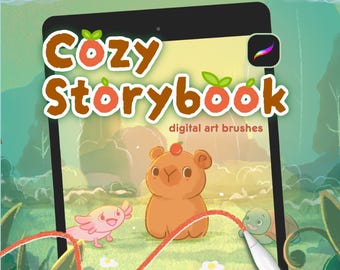 Cozy Storybook Brush Set - Children's Book Lineart Color Brush Pack iPad, Digital Drawing Brush Bundle, Sketch and Coloring Brushes Sets