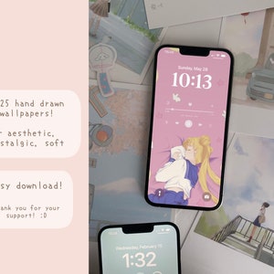 Soft Anime Aesthetic Inspired Minimalistic Cute Lofi Mobile Phone Wallpaper Pack - Cute Wallpaper, Digital Wallpaper, Anime Wallpaper, image 2