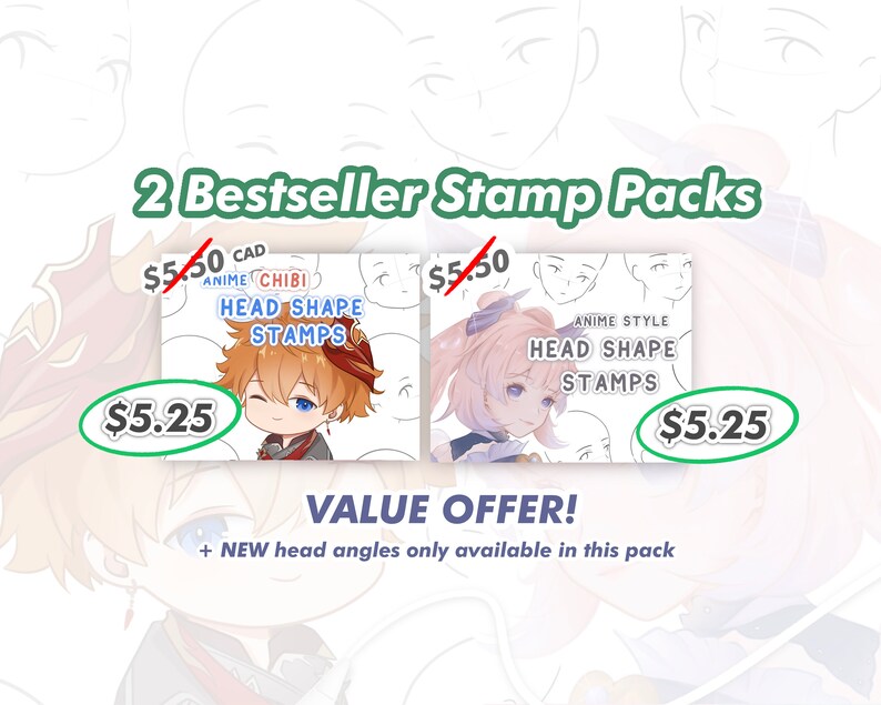 Anime Style Head Stamp Procreate Brush Set - Head Guide Stamp Brush ...