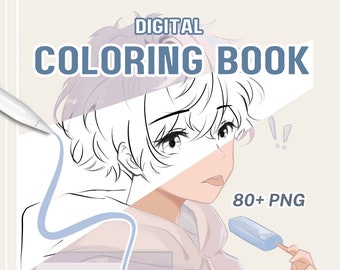 Coloring Book PNG Digital Download - Lineart and Color Pack iPad, Digital Drawing Color Book Pages, Anime Character Sketch Color Practice