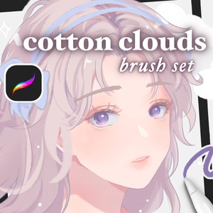 Cotton Clouds Soft Brush Set - Lineart and Color Brush Pack iPad, Digital Drawing Procreate Brushes, Character Sketch and Coloring Brushes