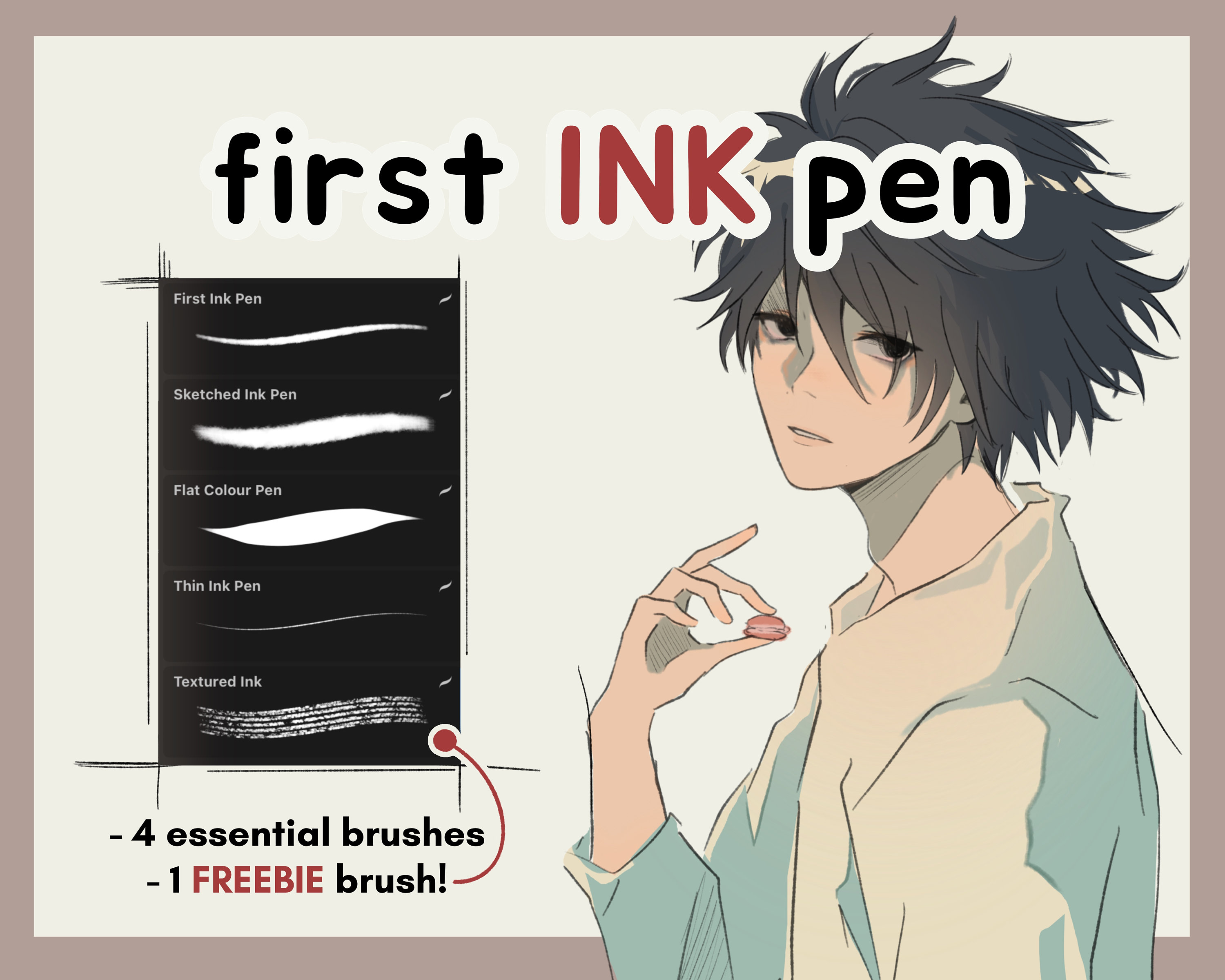 First Ink Pen Anime Brush Set - Lineart and Color Brush Pack Ipad ...
