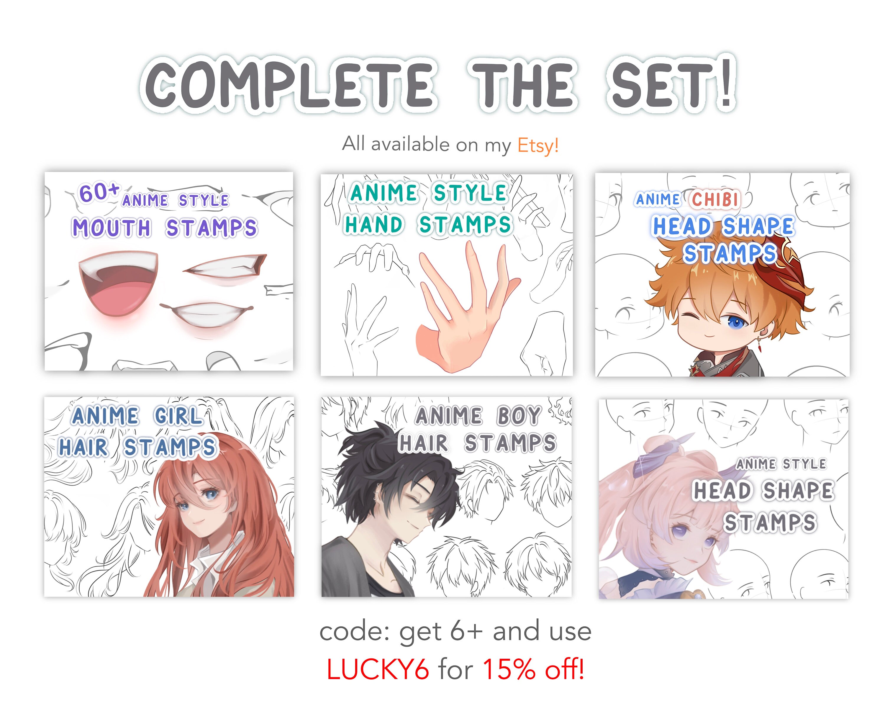 Anime Chibi Head Stamp PNG Brush Set - Head Guide Stamp Brush Pack Ipad ...