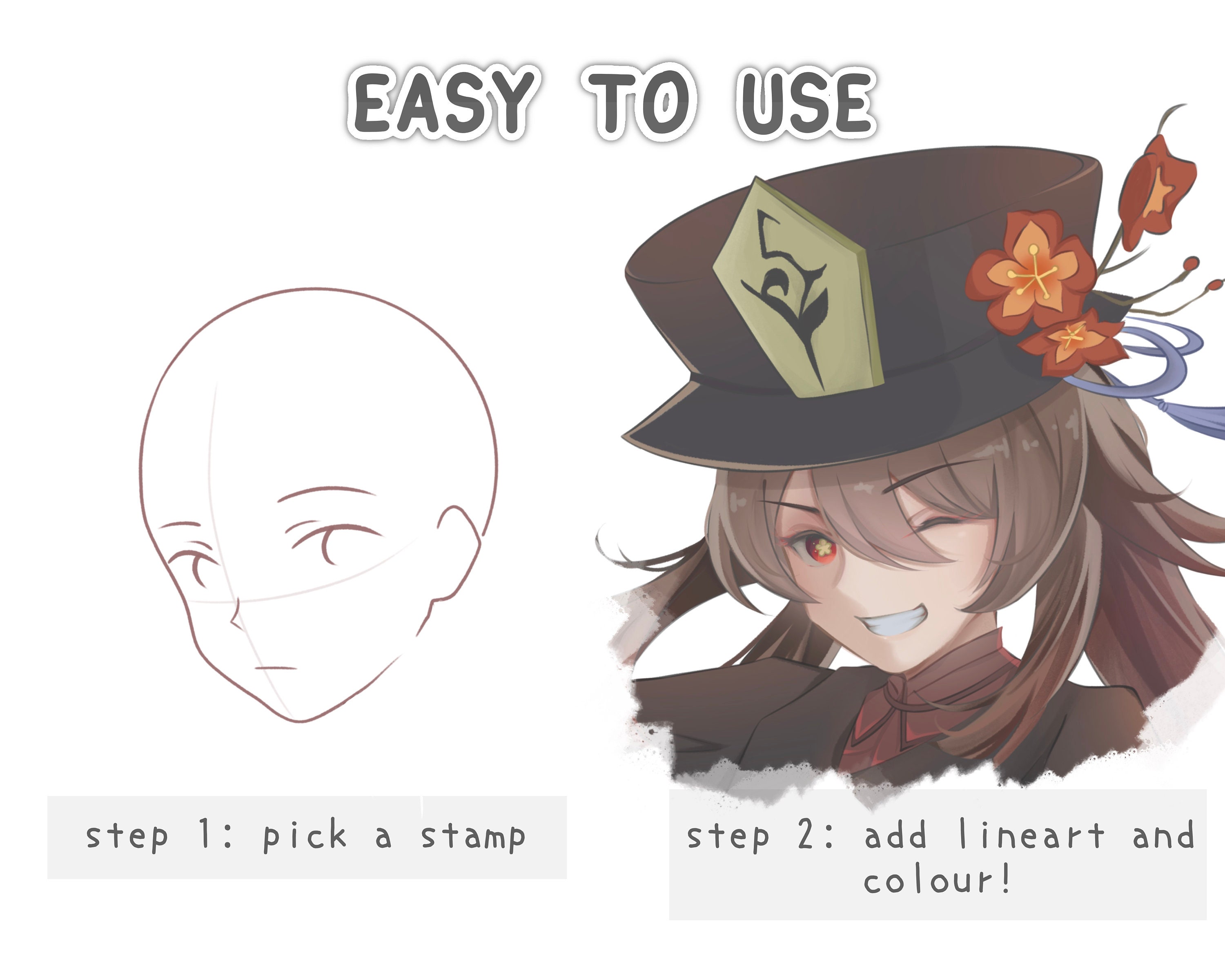 Anime Style Head Stamp Procreate Brush Set - Head Guide Stamp Brush ...