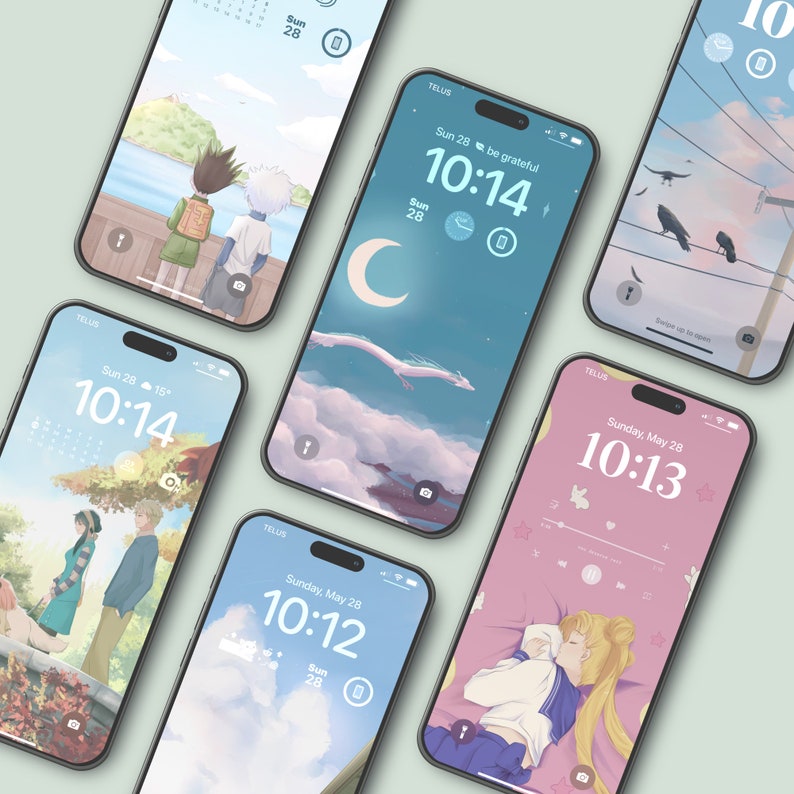 Soft Anime Aesthetic Inspired Minimalistic Cute Lofi Mobile Phone Wallpaper Pack - Cute Wallpaper, Digital Wallpaper, Anime Wallpaper, image 1