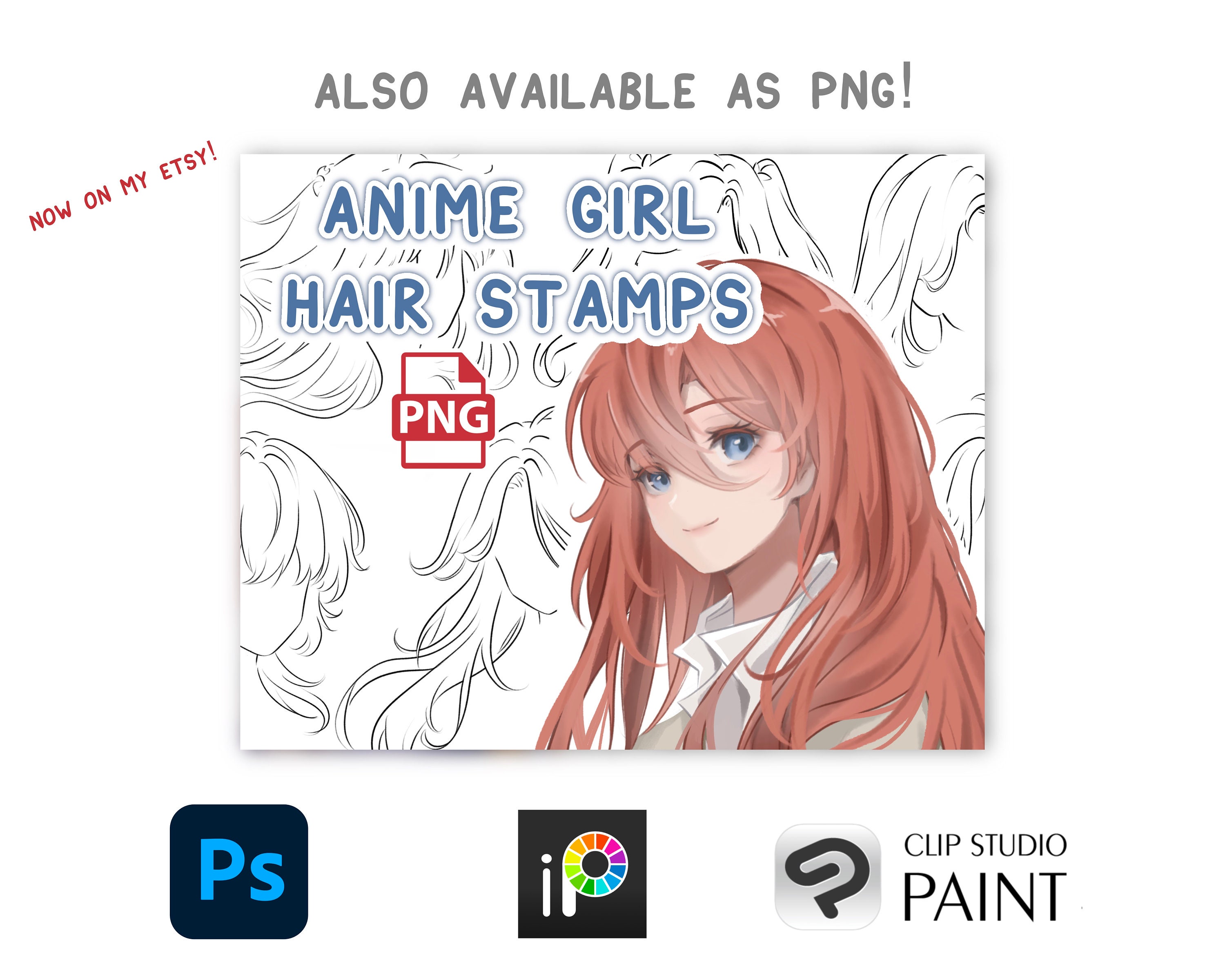 Soft Anime Style Procreate Hair Stamp Set Hair Lineart Brush Pack