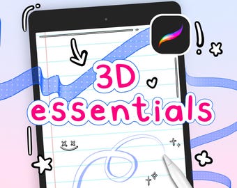 3D Essentials Brush Set - Doodle Ribbon Bubble Brush Pack iPad, Digital Drawing Procreate Brushes, Sketch & Pattern Coloring Brushes,