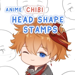 Anime Chibi Head Stamp Procreate Brush Set - Head Guide Stamp Brush Pack iPad, Soft Face Lineart Stamp Brush Bundle, Procreate Stamp Brushes