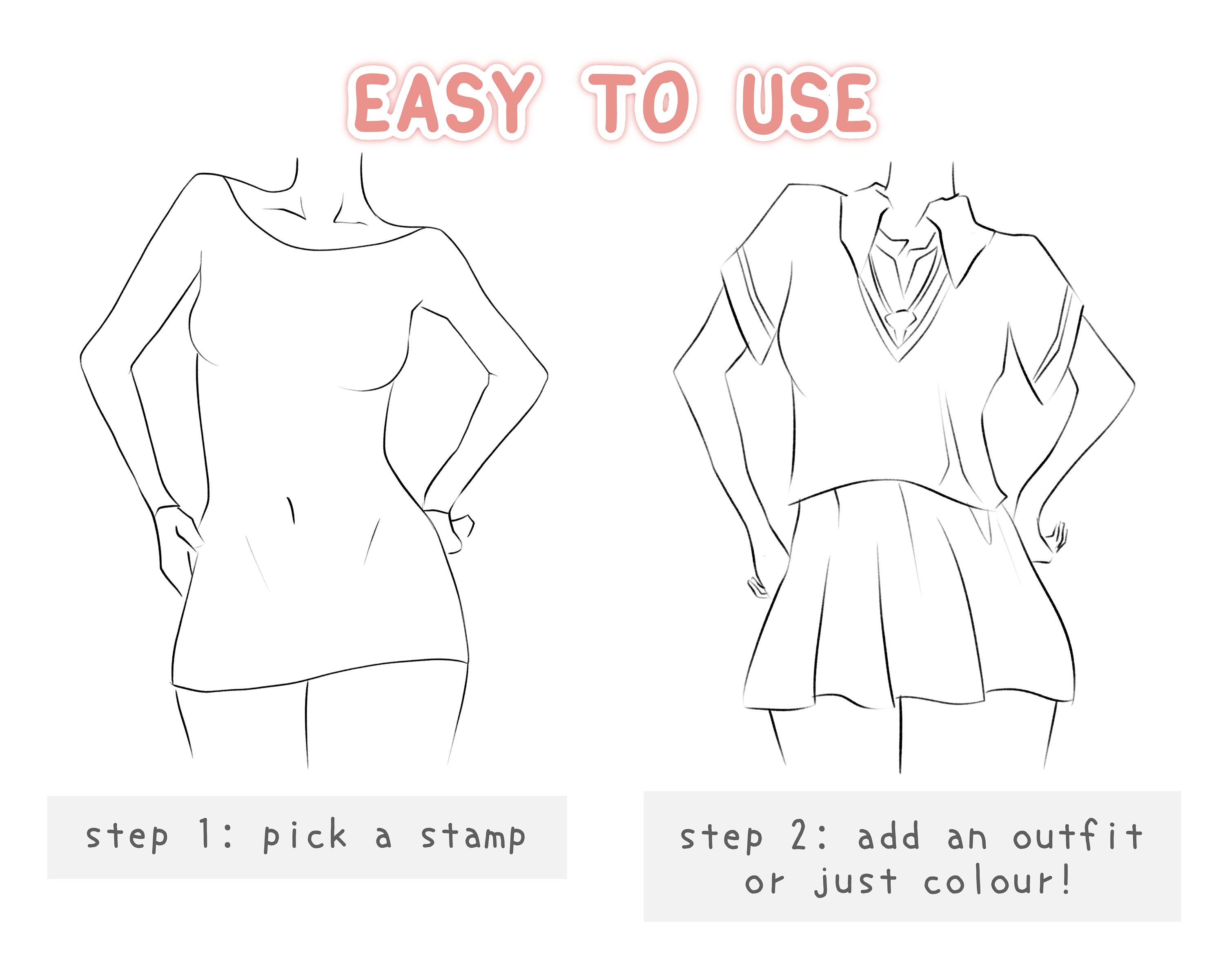 Anime Style Girl Body Pose Stamp PNG Brush Set - Poses Guide Stamps ...