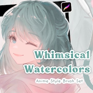Whimsical Watercolors Anime Brush Set - Lineart and Color Brush Pack iPad, Procreate-penselen, inktverfschets en aquarelpenseelbundel