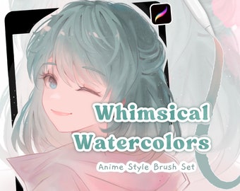 Whimsical Watercolors Anime Brush Set - Lineart e Colour Brush Pack iPad, Procreate Brushes, Ink Paint Sketch e Watercolor Brush Bundle