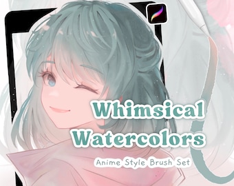Whimsical Watercolors Anime Brush Set - Lineart and Color Brush Pack iPad, Procreate Brushes, Ink Paint Sketch and Watercolor Brush Bundle