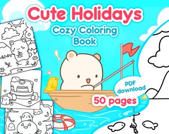 Cute Holidays: Cozy Soft Aesthetic Animal Coloring Book, Coloring Pages Holiday, Simple Fun Bold Easy Adult Teens Kids, Digital Download PDF
