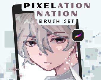 Pixelation Nation Brush Set - Pixel Lineart and Color Brush Pack iPad, Digital Drawing Procreate Brushes, Sketch & Pattern Coloring Brushes