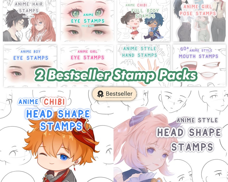 Anime Style Head Stamp Procreate Brush Set - Head Guide Stamp Brush ...