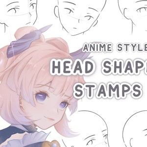 Anime Style Head Stamp Procreate Brush Set - Head Guide Stamp Brush Pack iPad, Soft Face Lineart Stamp Brush Bundle, Procreate Stamp Brushes