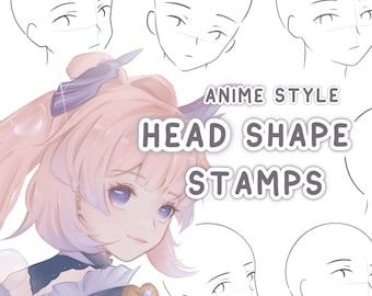 Anime Style Head Stamp Procreate Brush Set - Head Guide Stamp Brush Pack iPad, Soft Face Lineart Stamp Brush Bundle, Procreate Stamp Brushes