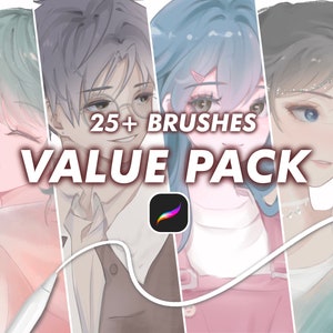 Soft Aesthetic Brushes - Anime Brush Sets: Glossy Jelly, Soft Anime Style Procreate Brushes, Lineart Color Brush Pack iPad, Sketch Coloring