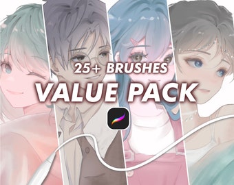 Soft Aesthetic Brushes - Anime Brush Sets: Glossy Jelly, Soft Anime Style Procreate Brushes, Lineart Color Brush Pack iPad, Sketch Coloring