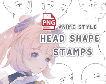 Anime Style Kopf Stempel PNG Pinsel Set - Kopf Guide Stempel Brush Pack iPad, Charakter Gesicht, PNG Kopf Guide Stempel, Zucken Emotes, Discord