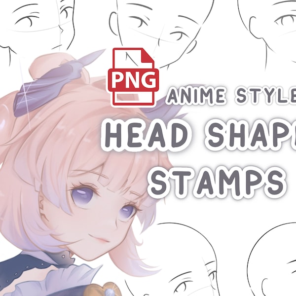 Anime Style Head Stamp PNG Brush Set - Head Guide Stamp Brush Pack iPad, Character Face, PNG Head Guide Stamps, Twitch Emotes, Discord