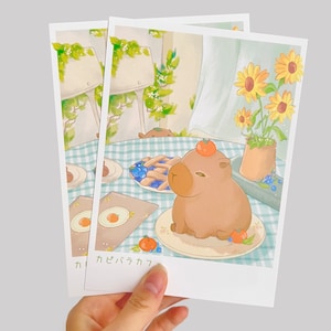 Jolie liste de lecture esthétique positive Capybara Impressions mignonnes de cartes postales : gravures Lofi Kawaii, estampes d'art minimalistes, art mural affirmation, Capy confortable