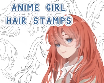 Soft Anime Style Girl Hair Stamp Set - Hair Lineart Brush Pack Procreate iPad, Soft Digital Drawing Brush Bundle, Procreate Stamp Brushes