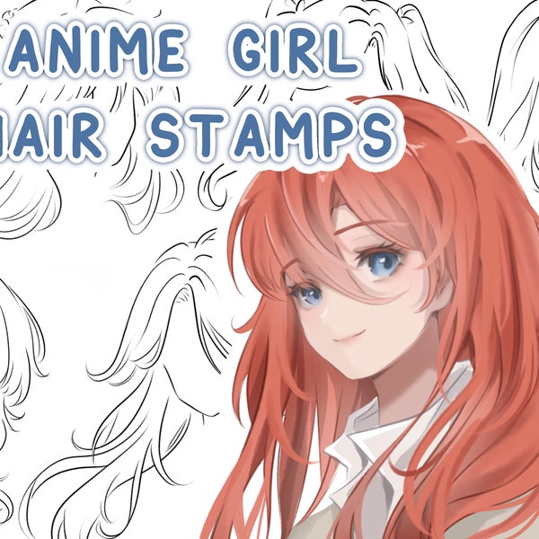 Soft Anime Style Girl Hair Stamp Set - Hair Lineart Brush Pack Procreate iPad, Soft Digital Drawing Brush Bundle, Procreate Stamp Brushes