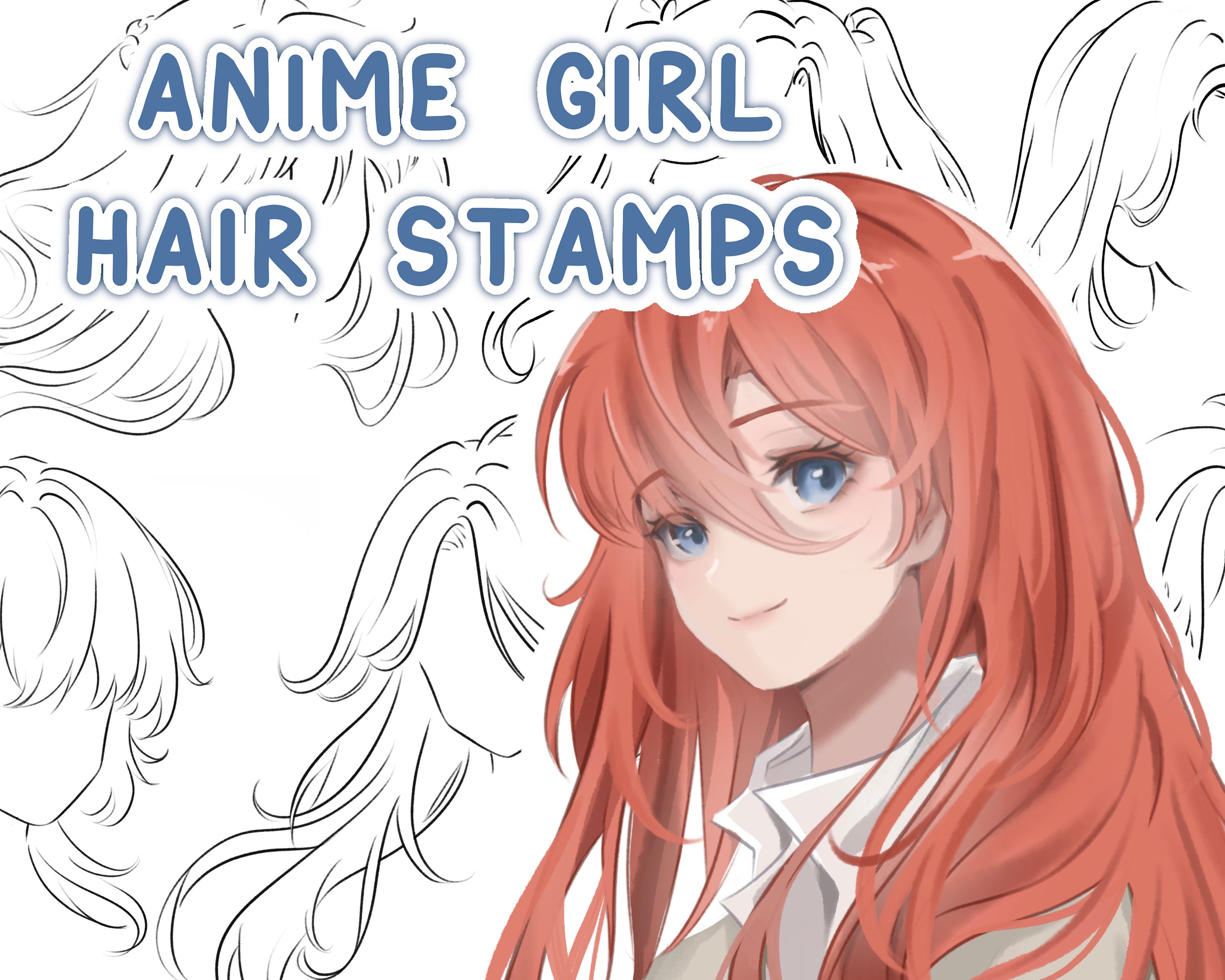 Procreate Manga Hairstyles Stamps. Anime Girl Hairstyle Stamp 