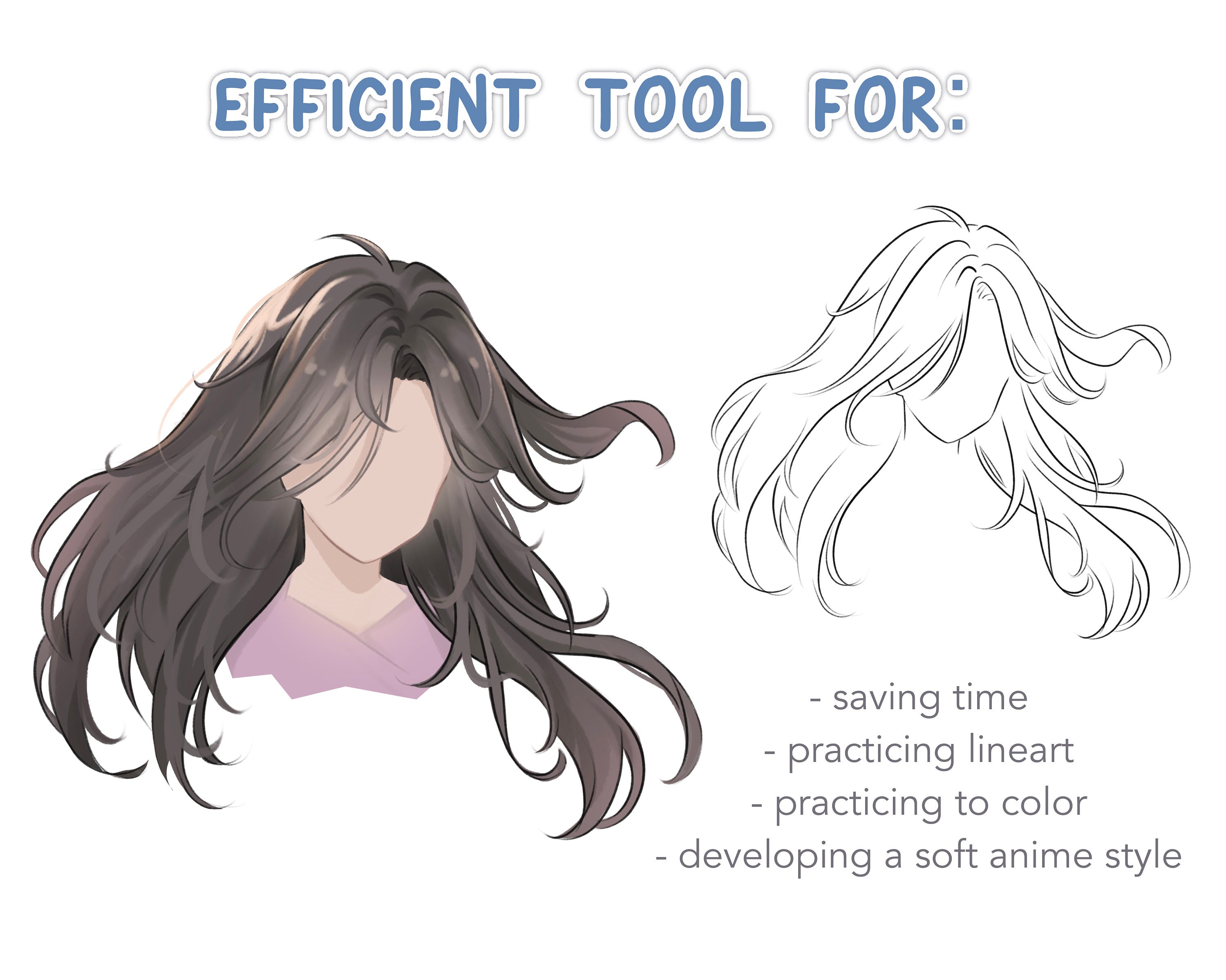 Soft Anime Style Procreate Hair Stamp Set Hair Lineart Brush Pack