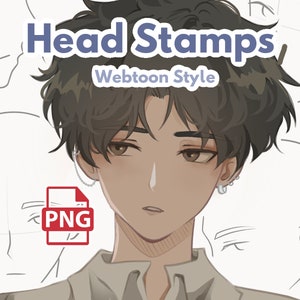 Carimbo de cabeça estilo mangá Webtoon PNG Carimbos de pincel - Pacote de pincel de carimbo de guia de cabeça para iPad, pincel de carimbos de lineart facial, carimbo de tinta Clip Studio IBIS