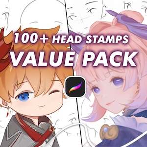 Anime Style Head Stamp Procreate Brush Set - Head Guide Stamp Brush Pack iPad, Face Chibi Lineart Stamps Brush, Procreate Soft Stamp Brushes