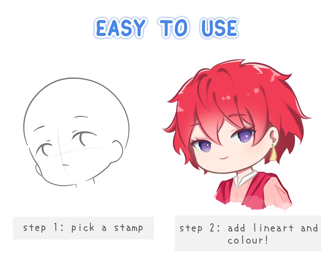Anime Chibi Head Stamp Procreate Brush Set - Head Guide Stamp Brush ...