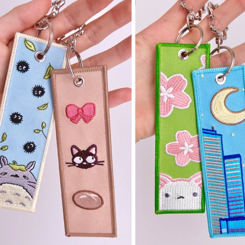 Aesthetic Anime Inspired Keychain Embroidery Key Tag Etsy