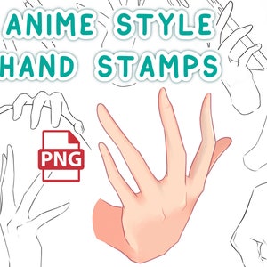 アニメ スタイル ハンド スタンプ PNG ブラシ セット - ハンド ガイド スタンプ ブラシ パック iPad、ハンド ラインアート スタンプ ブラシ バンドル、Photoshop、スタンプ ブラシ