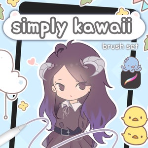 Simply Kawaii Anime Brush Set - Cute Lineart and Color Brush Pack iPad, Digital Drawing Procreate Brushes, Character Sketch Coloring Brushes