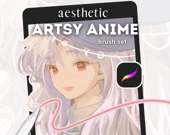 Aesthetic Artsy Anime Brush Set - Lineart Color Brush Pack iPad, Digital Drawing Procreate Brushes, Character Sketch and Coloring Brushes