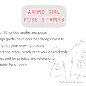 Anime Style Girl Body Pose Stamp PNG Brush Set - Poses Guide Stamps ...