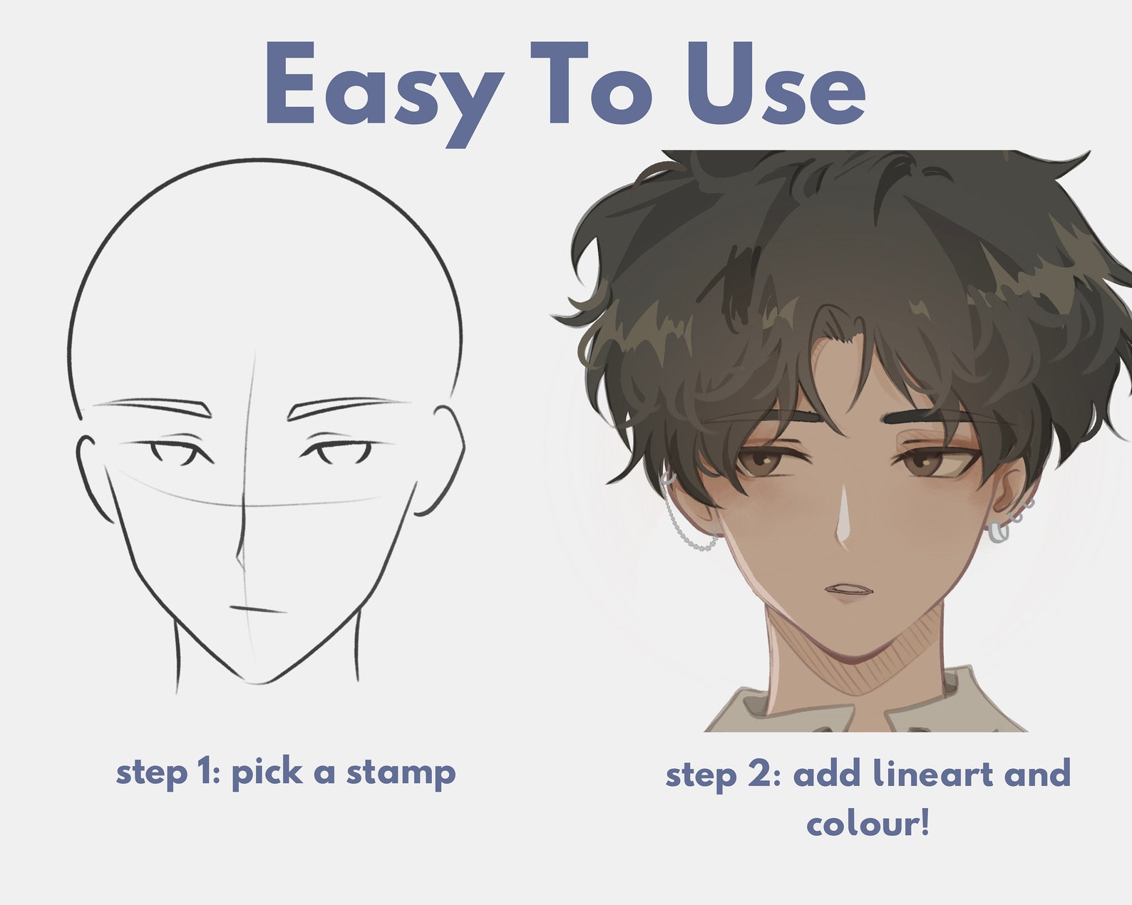 Manga Webtoon Style Head Stamp Procreate Brush Set - Head Guide Stamp ...