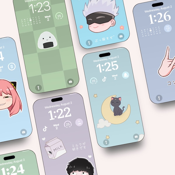 Soft Anime Inspired Minimal Kawaii Cute Lofi Mobile Phone Wallpaper Pack - Cute Wallpaper, Digital Wallpaper, Anime Wallpaper,