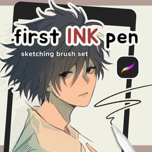 First Ink Pen Anime Brush Set - Lineart and Color Brush Pack iPad, Digital Drawing Procreate Brushes, Character Sketch and Coloring Brushes