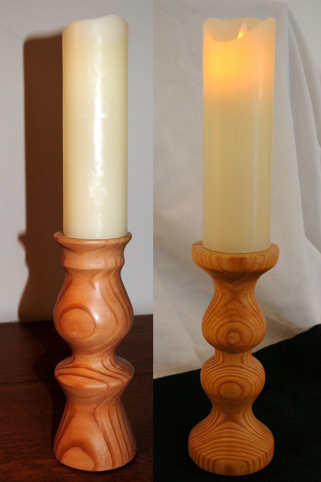 Natural Wood Pillar Candle Stand 2 Options Etsy