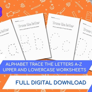 Rastreamento de letras do alfabeto. 26 páginas imprimíveis. Prática de caligrafia / carta. Creche, Recepção, Pré Escola. 26 planilhas. Download digital