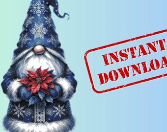 Blue gnome - Counted Cross Stitch Patterns - Printable Chart PDF Format Needlework Embroidery Crafts DIY DMC color