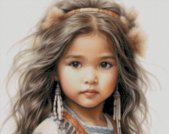 Little Girl - Counted Cross Stitch Patterns - Printable Chart PDF Format Needlework Embroidery Crafts DIY DMC color