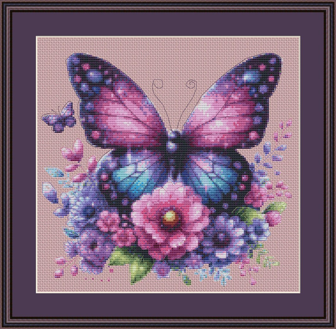 Purple Butterfly Counted Cross Stitch Pattern – Floral Embroidery (PDF ...