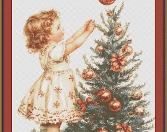 Christmas Girl Cross Stitch Pattern - Holiday Needlework (PDF Pattern)
