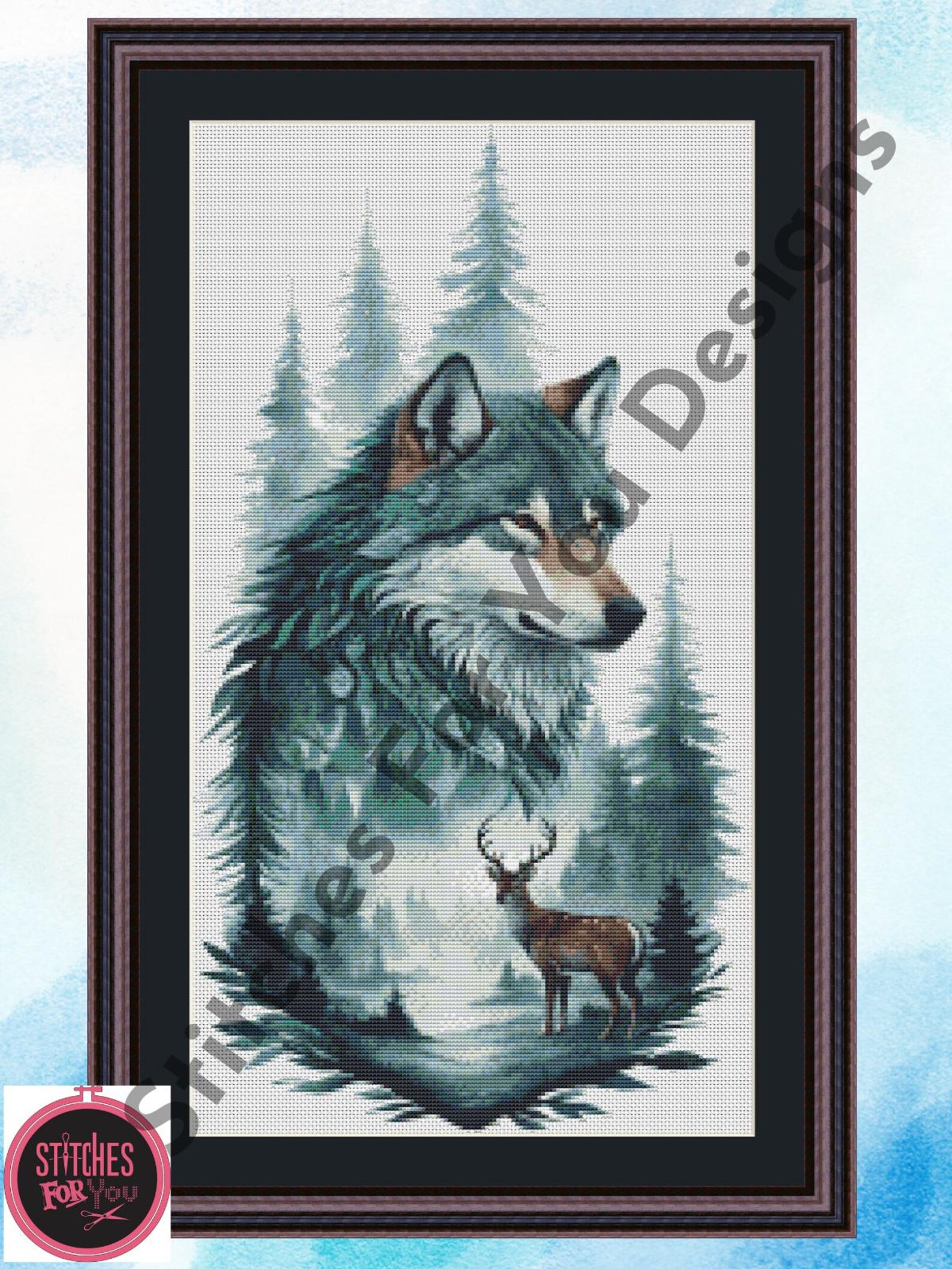 Wolf & Deer Cross Stitch Pattern - Forest Scene (PDF Pattern) - Etsy